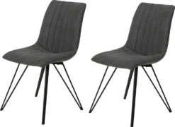 2er Set Esszimmerstuhl Marie - Microfaser Anthrazit - Metallfuß V-Form Schwarz - 120kg Belastbar