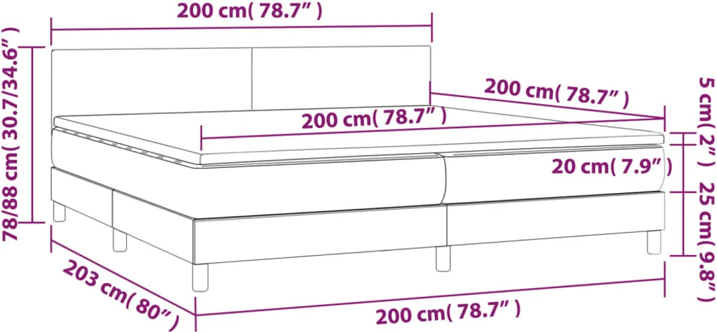 VidaXL Boxspringbett Mit Matratze & LED Dunkelgrau 200x200 Cm Stoff – Bild 8
