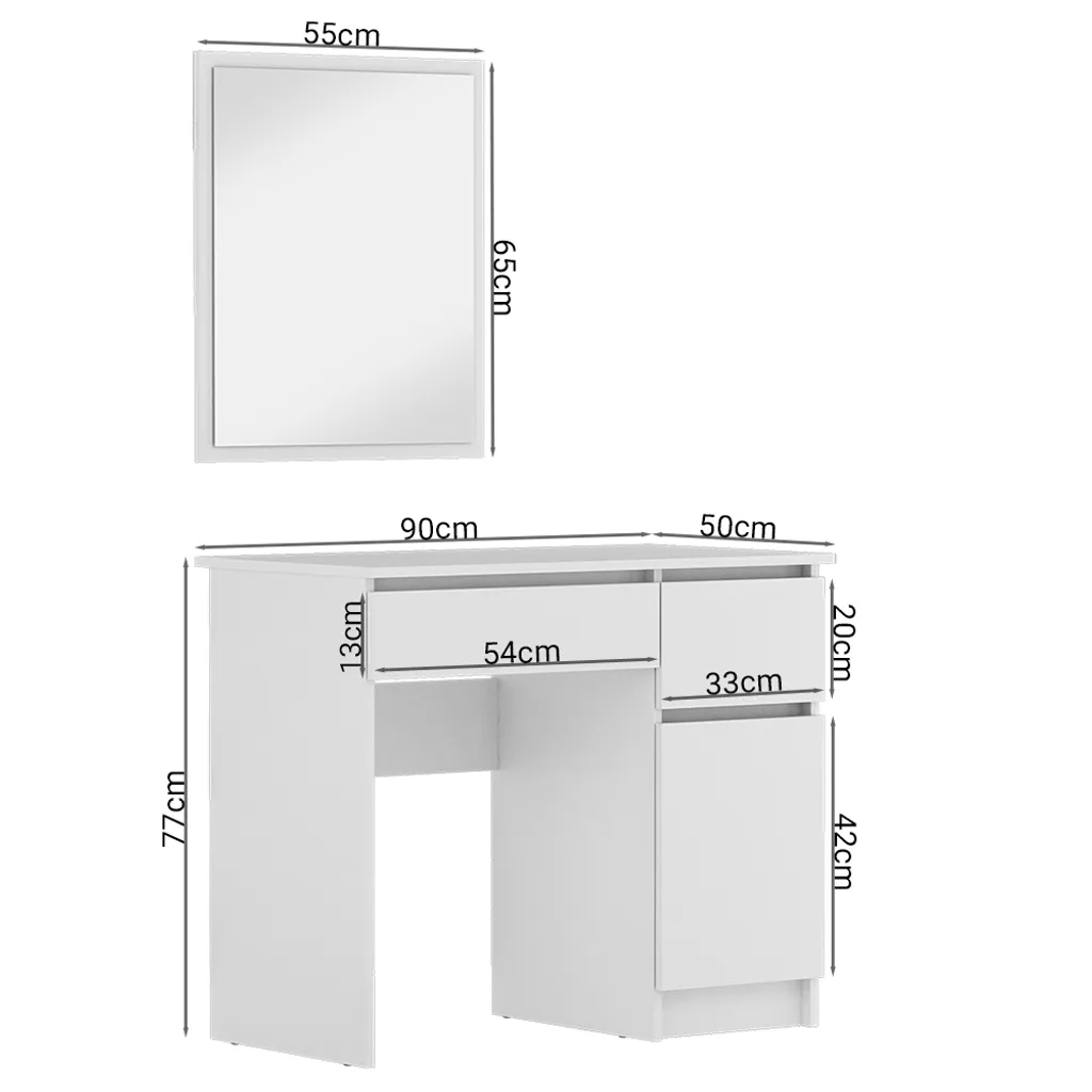 Schminktisch Weiß Mit Spiegel Und Schubladen Lora 90x50x77cm – Bild 7