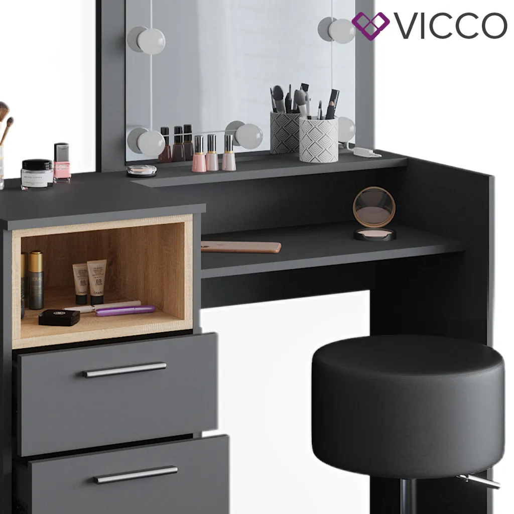 Vicco Schminktisch Frisiertisch Frisierkommode Beatrice Anthrazit LED Hocker Set – Bild 6