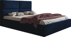 GRAINGOLD Bett 140x200 Cm Marad - Bettgestell - Doppelbett Mit Kopfteil, Bettkasten Und Lattenrost - Blau