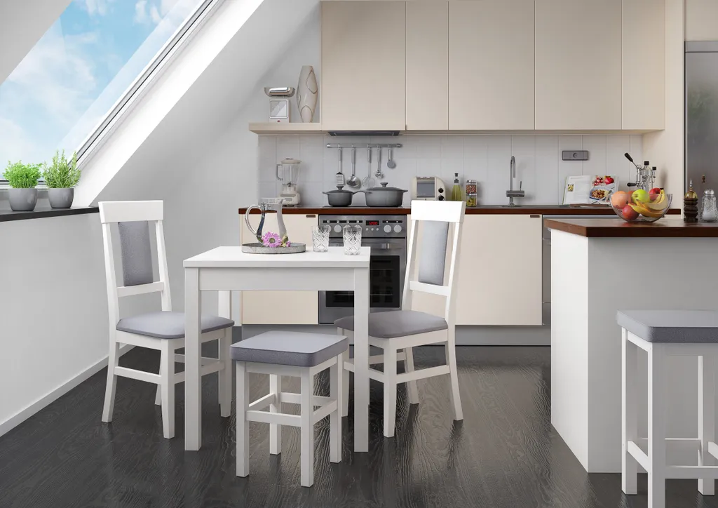 Gepolsterter Massivholz-Stuhl Küchenstuhl Esszimmerstuhl Weiß-grau V-90.71-25W-P21Doppelpack – Bild 3