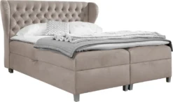 GRAINGOLD Doppelbett 200x200 Janke - Boxspringbett Mit Zwei Großen Bettkästen, Hauptmatratze Von Hochelastischer Schaum - Schlafzimmerbett - Beige (One Moment 13)
