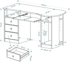 Schreibtisch BOB Computertisch PC-Schreibtisch, Kiefer Massiv Weiß Lackiert Mit Schubladen