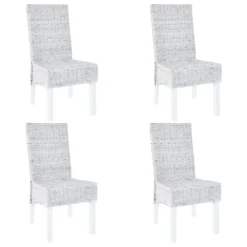 VidaXL Esszimmerstühle 4 Stk. Hellbraun Kubu Rattan Und Mangoholz