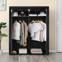 SONGMICS Kleiderschrank, Stoffschrank, Garderobe Mit 2 Kleiderstangen, Aufbewahrung Von Kleidung, Kleiderständer, Faltbar, Ankleidezimmer, Schlafzimmer, 140 X 43 X 174 Cm, Schwarz RYG02BK