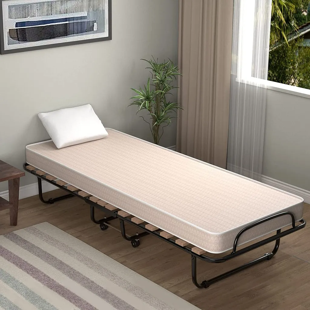 COSTWAY 80x190cm Gästebett Klappbar Mit Matratze, Klappbett Aus Stahl Bis 130kg Belastbar, Faltbett Tragbar Auf Rädern, Einzelbett Für Büro & Gästezimmer – Bild 2