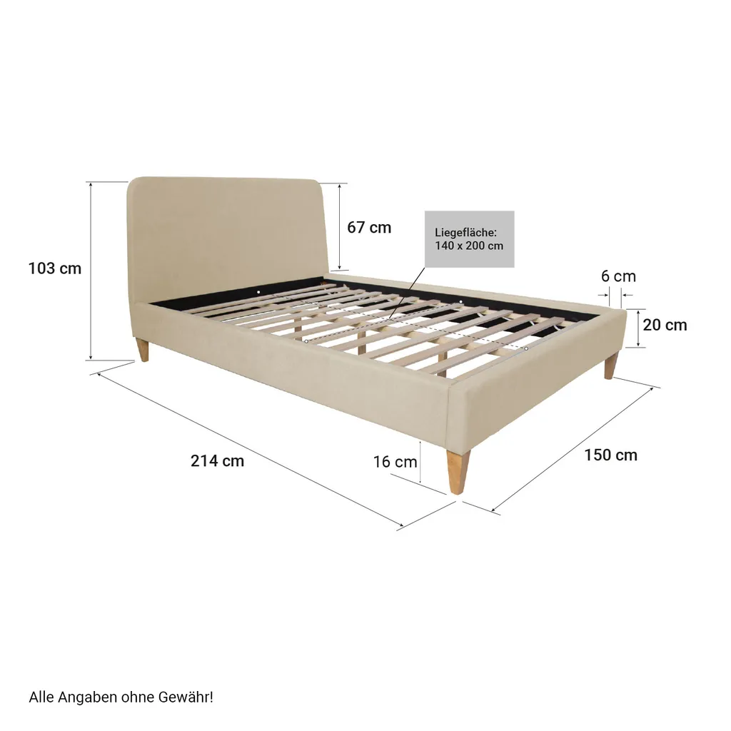 Homestyle4u 2011, Polsterbett 140x200 Mit Lattenrost Beige Creme Doppelbett Stoffbett Bettgestell Bett – Bild 5