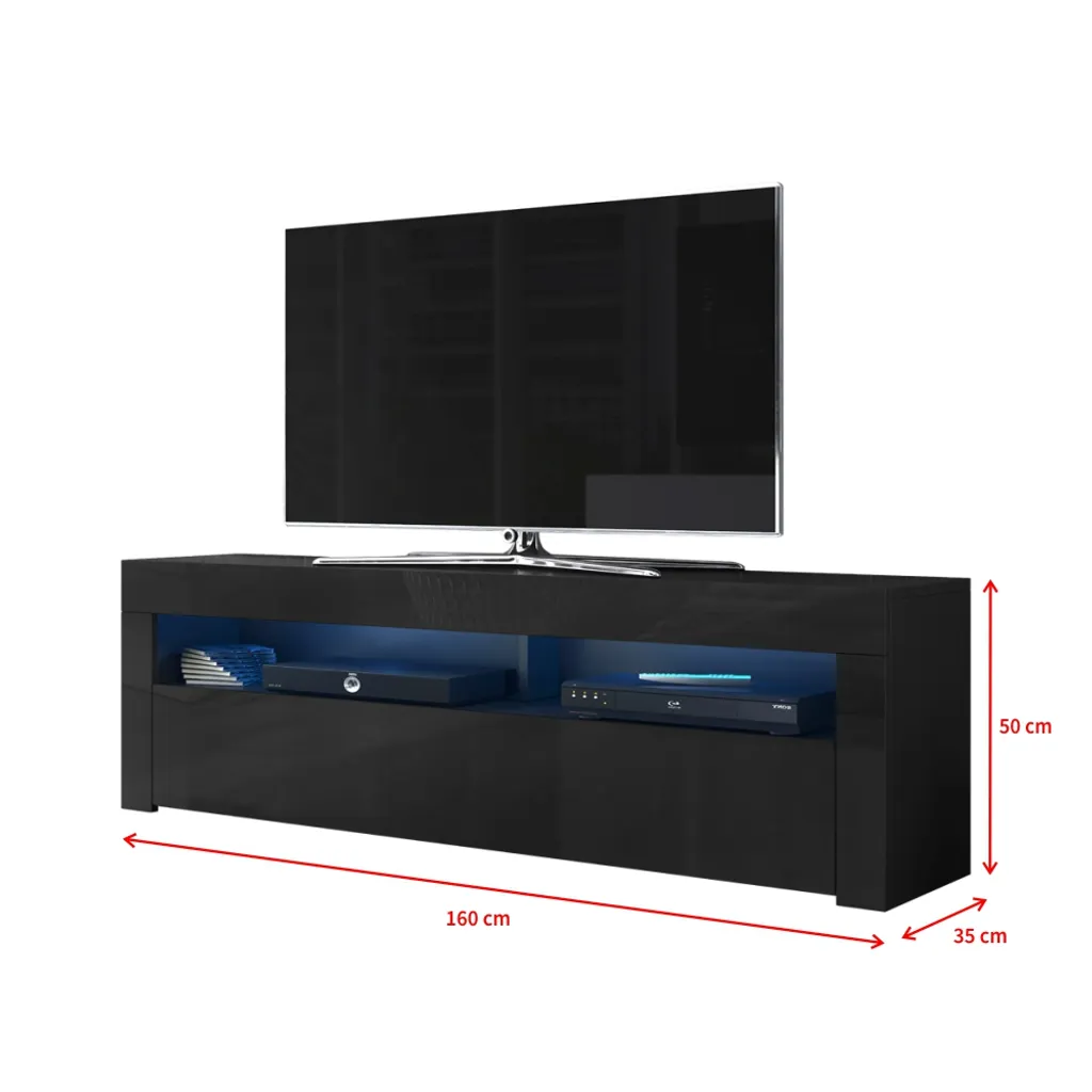 Selsey TV-Lowboard ALAN – Modernes TV-Sideboard In Schwarz Matt / Schwarz Hochglanz Mit LED, 160 Cm Breit – Bild 4