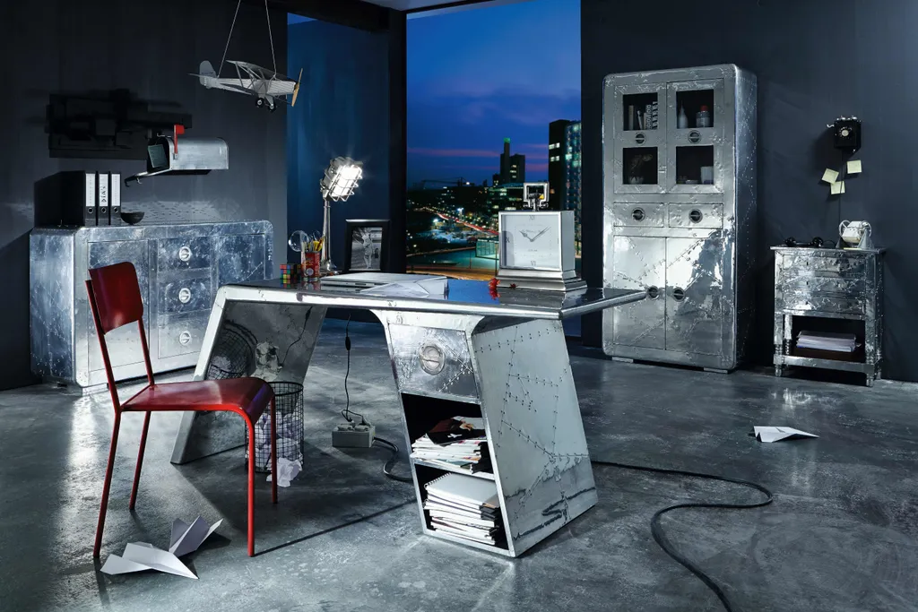 SIT Möbel Schreibtisch | 2 Offene Fächer, 1 Schublade | Mit Alu Beschlagen | Aus Mangoholz Und MDF | B 175 X T 60 X H 75 Cm | Silber | 81707-21 | Serie AIRMAN