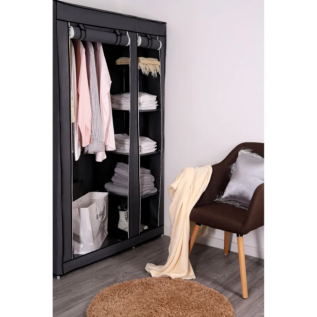 Dibea Stoffschrank 175x110x45 Cm (Kleiderschrank, Faltschrank), Grau – Bild 3