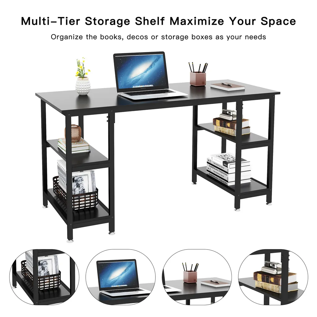 Dripex Schreibtisch Computertisch Bürotisch Eckschreibtisch Gaming Tisch PC Mit Regalfächer Schwarz 120 X 48 X 76CM – Bild 3