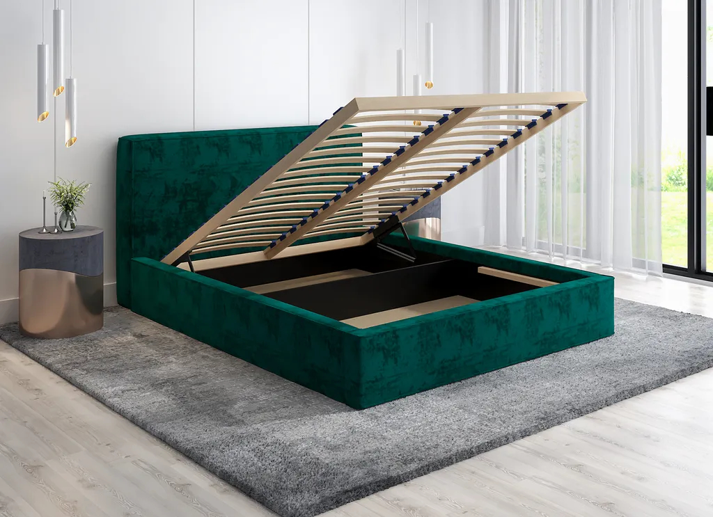 GRAINGOLD Samtbett 180x200 Cm Silvio, Doppelbett Mit Bettkasten Und Lattenrost - Beige – Bild 2