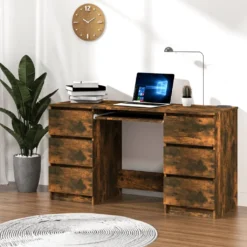 VidaXL Schreibtisch Räuchereiche 140x50x77 Cm Holzwerkstoff