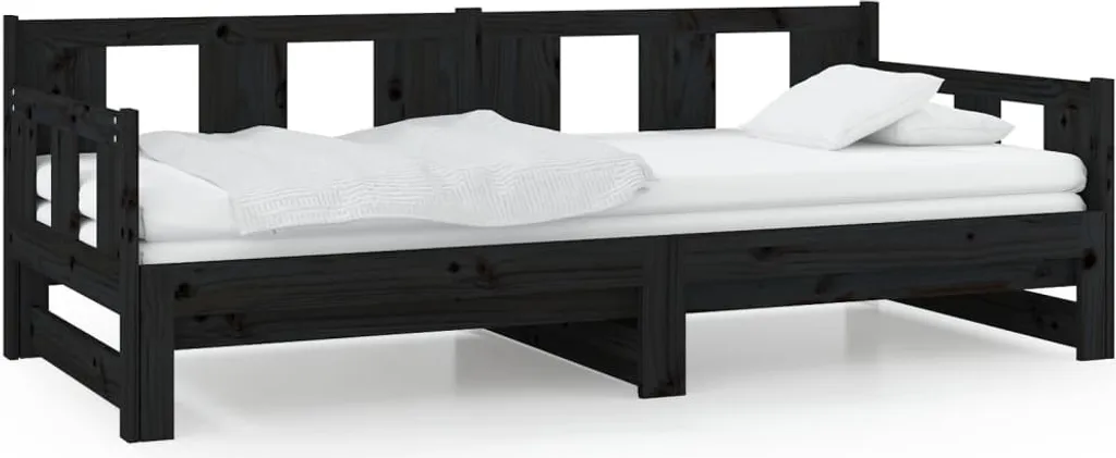 VidaXL Tagesbett Ausziehbar Schwarz Massivholz Kiefer 2x(90x200) Cm