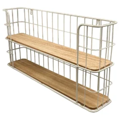 Gewürzregal Vintage Wandregal Aus Holz Und Metall Mit 2 Böden Vintage Küchenregale Für Die Wand Natur Stil L X B X H 60 X 12 X 30 Cm Weiß