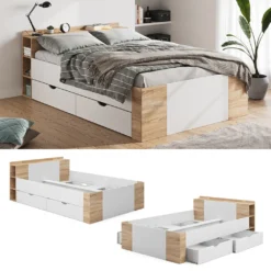 VitaliSpa Schubladenbett Pulsar Sonoma Weiß 144,6 X 75,2 X 225,4 Cm Holzwerkstoff