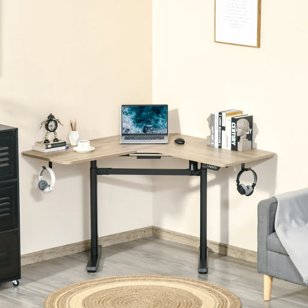 Vinsetto Elektrischer Schreibtisch Computertisch Höhenverstellbar Stehschreibtisch Bürotisch Schreibtischständer Speicherfunktion MDF Aluminium Natur+Schwarz 160 X 101 X 72-122 Cm – Bild 2