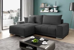 FURNIX Ecksofa MUSCHIO 3-Sitzer Schlafsofa Sofa Mit Schlaffunktion Bettkasten Und Kissen GRAU AL 21