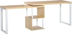 HOMCOM Eckschreibtisch Küchentisch L-Formen Schreibtisch Mit Ablagen Winkelschreibtisch PC-Tisch Computertisch Bürotisch360° Drehbar MDF Eisen Weiß+Eiche 220 X 55 X 76 Cm