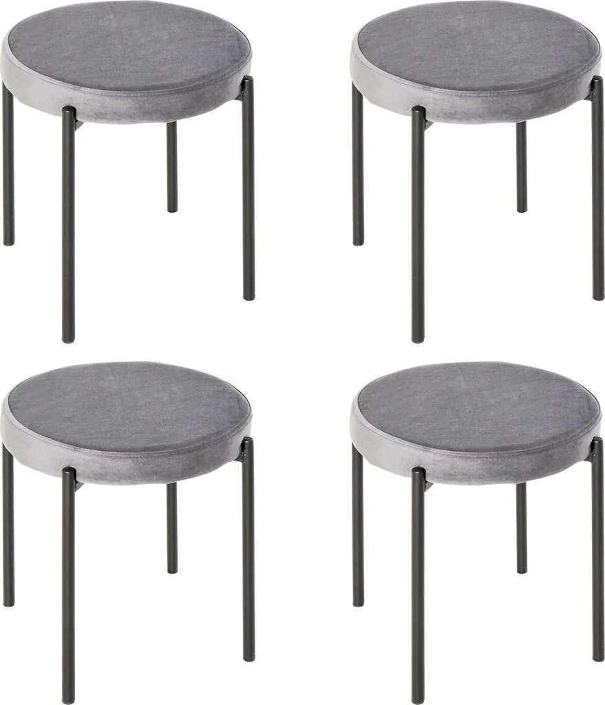 HOMCOM 4er-Set Esszimmerhocker Stapelhocker Küchenhocker Barhocker Velvet-Touch Modern Küche Esszimmer Polyester Stahl Grau 41,5 X 41,5 X 46 Cm