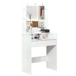 HOMCOM Schminktisch Kosmetiktisch Mit LED Spiegel Schublade 3 Ablagefächern Weiß 70 X 40 X 160 Cm