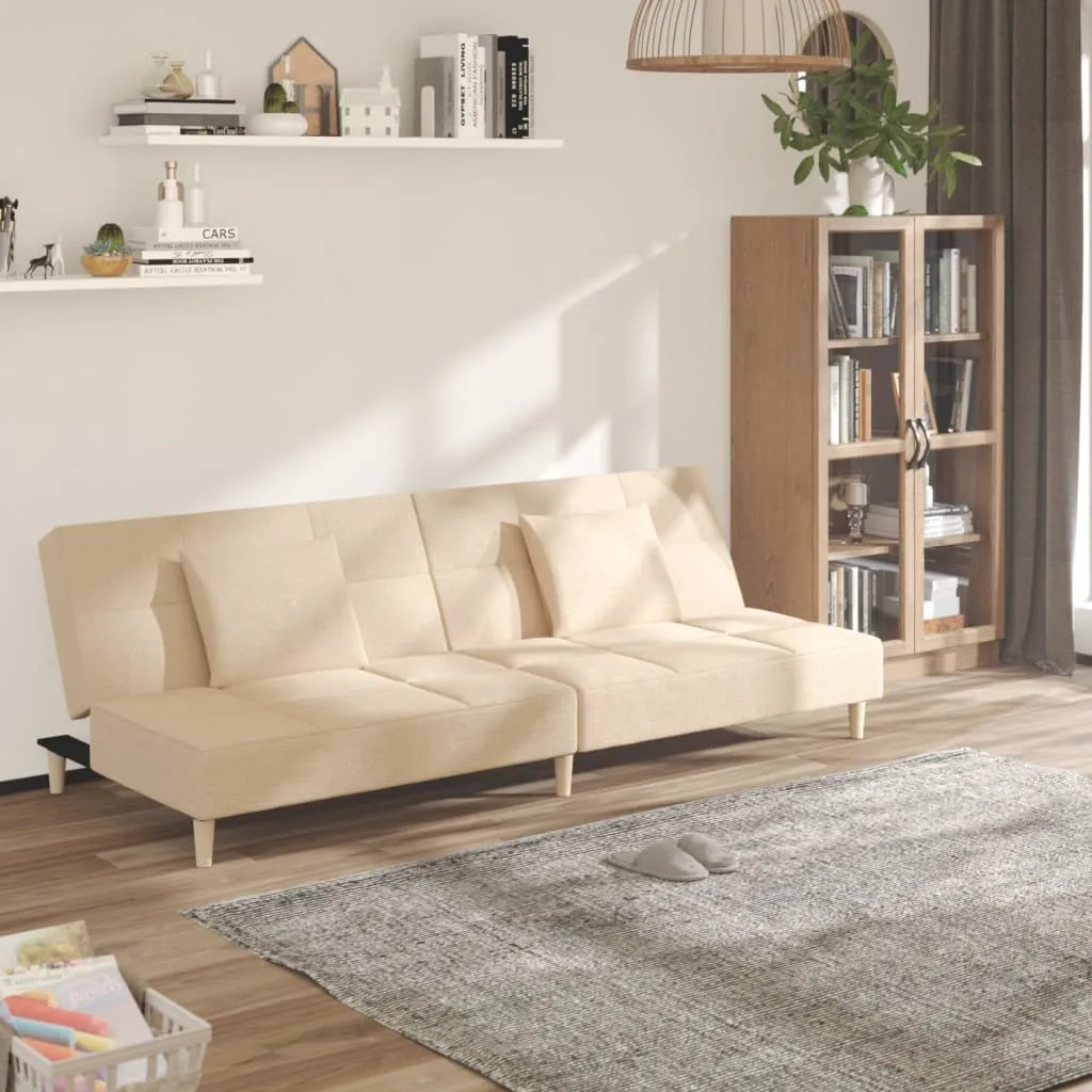 VidaXL Schlafsofa 2-Sitzer Mit 2 Kissen Creme Stoff – Bild 2