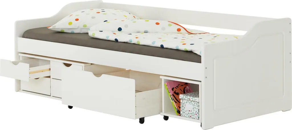 Funktionsbett Funktionsliege Kojenbett Kinderbett Jugendbett 90 X200 Kiefer Weiß – Bild 2