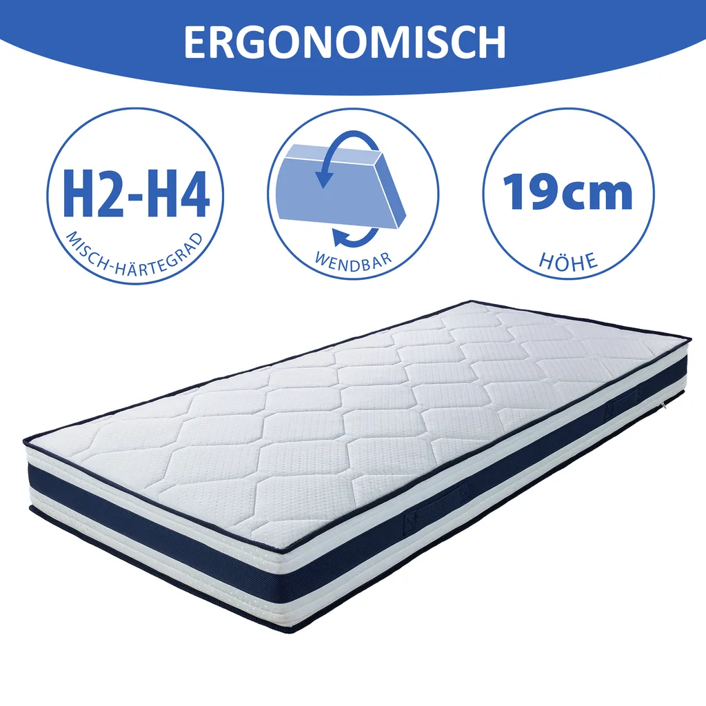 Arensberger Taschen Federkernmatratze 160x200 Cm MARIA - Natur Latex Komfort-Schicht; 19cm Höhe; H4, H3, H2 Misch-Härtegrad - Taschenfederkern-Matratze Mit 7 Zonen – Bild 2