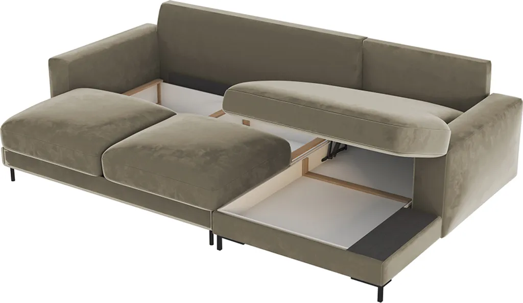 Selsey Schlafcouch MOKPEO - Ecksofa Mit Veloursbezug In Beige - Ottomane Rechts - Schlaffunktion - Bettkasten, 244 Cm Breit – Bild 4