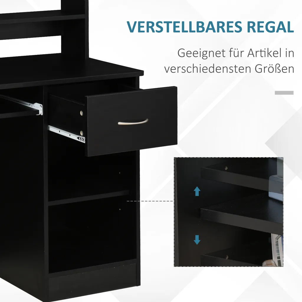 HOMCOM Computertisch Bürotisch Gamingtisch PC-Tisch Mit Schublade E1 Spanplatte Schwarz 104 X 48 X 95,5 Cm – Bild 4