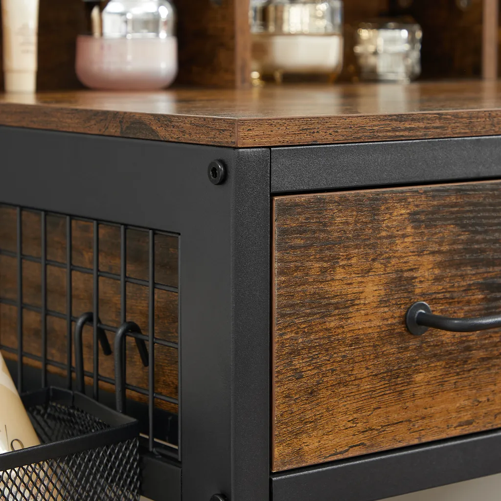 VASAGLE Schminktisch, Frisiertisch Mit 3-teiligem Klappspiegel Kosmetiktisch Mit Gepolstertem Hocker, 3 Schubladen Vintagebraun-schwarz RVT004B01 – Bild 8