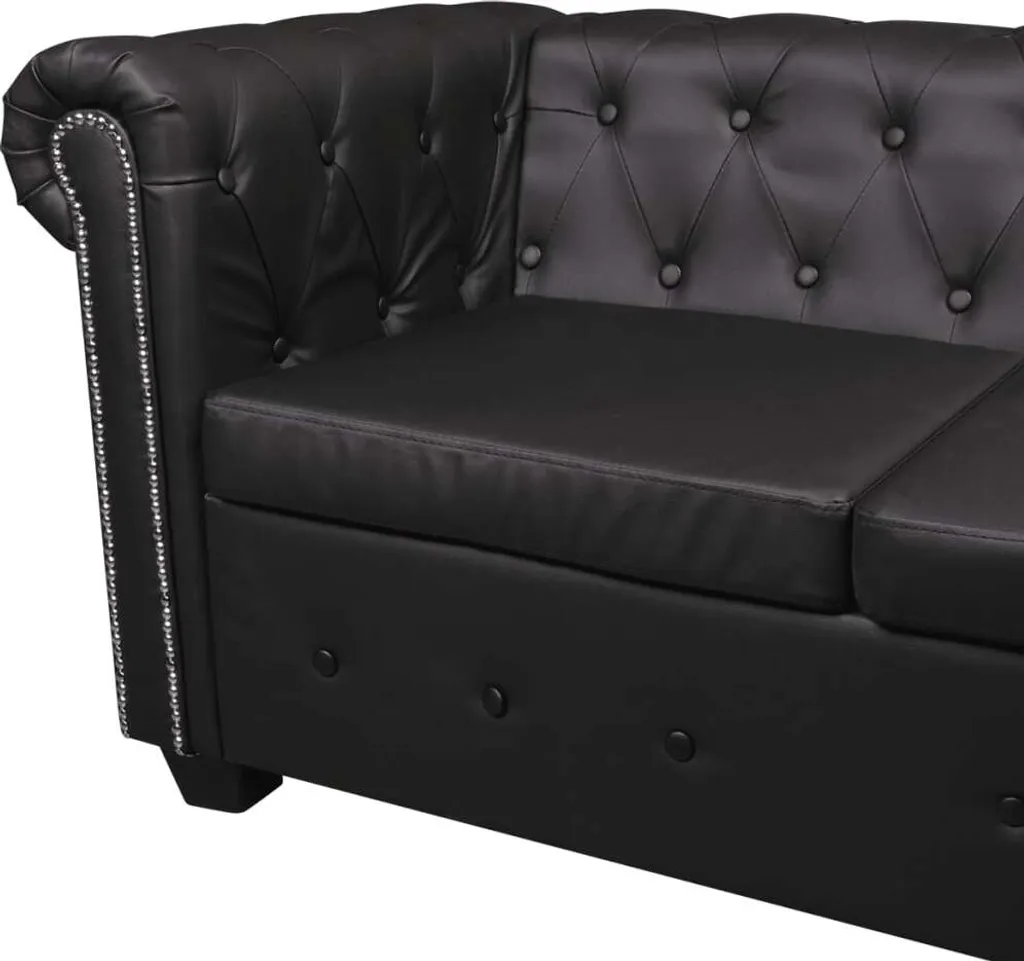 VidaXL Chesterfield Ecksofa 5-Sitzer Kunstleder Schwarz – Bild 5