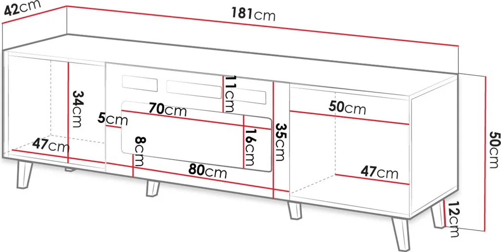 Mirjan24 TV-Lowboard Vamos 180 Mit Kamin, Stilvoll Schlafzimmer Kollektion, TV-Schrank, Modern TV-Kommode (Farbe: Wotan / Schwarz Füße) – Bild 8