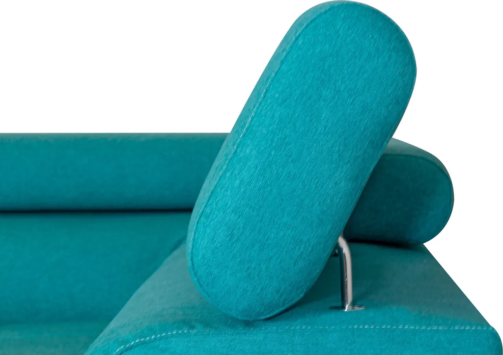 Ecksofa Aller L-form Mit Schlaffunktion Und Bettkasten, Türkis Und Weißes Kunstleder, Links Ottomane. – Bild 7