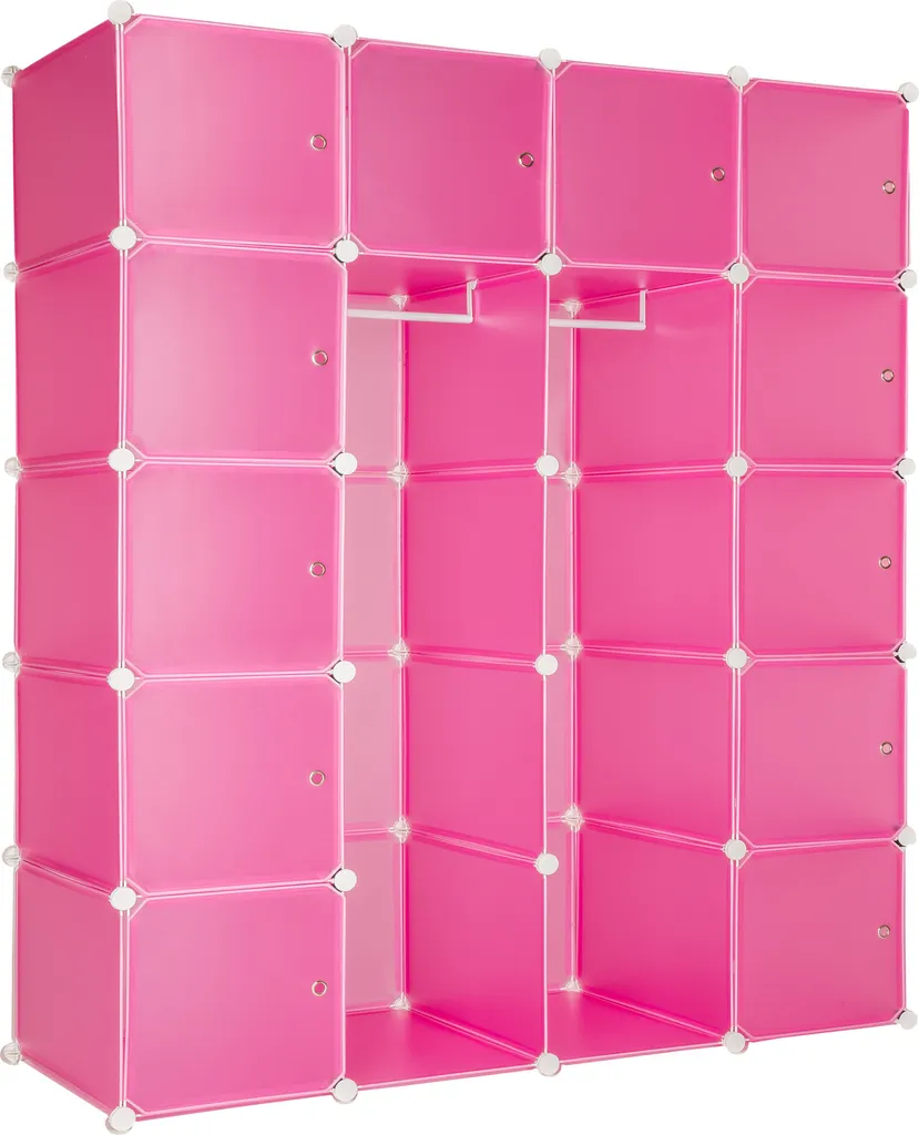 Tectake Steckregal 12 Boxen Mit Türen Inkl. Kleiderstangen 147x47x183cm - Pink