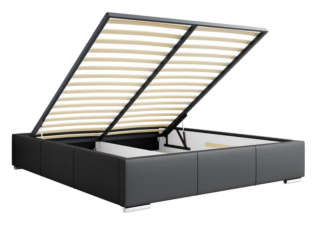 Polsterbett - Doppelbett Mit Bettkasten - Deko Bed Mit Lattenrost - POLO - 140x200 Cm Schwarz Kunstleder – Bild 3