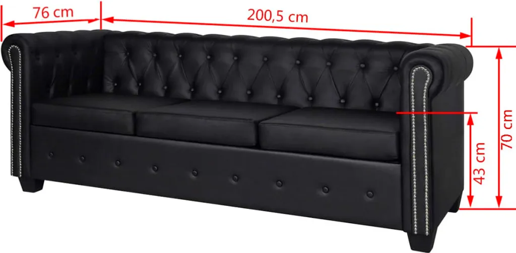 VidaXL Chesterfield Sofa 3-Sitzer Kunstleder Schwarz – Bild 5