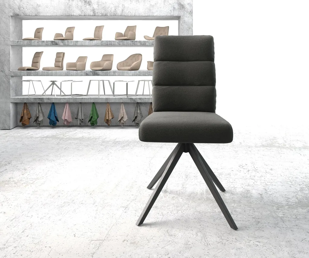 DELIFE Drehstuhl Pela-Flex Strukturstoff Anthrazit Kreuzgestell Kantig Schwarz 180° Drehbar Taschenfederkern – Bild 2