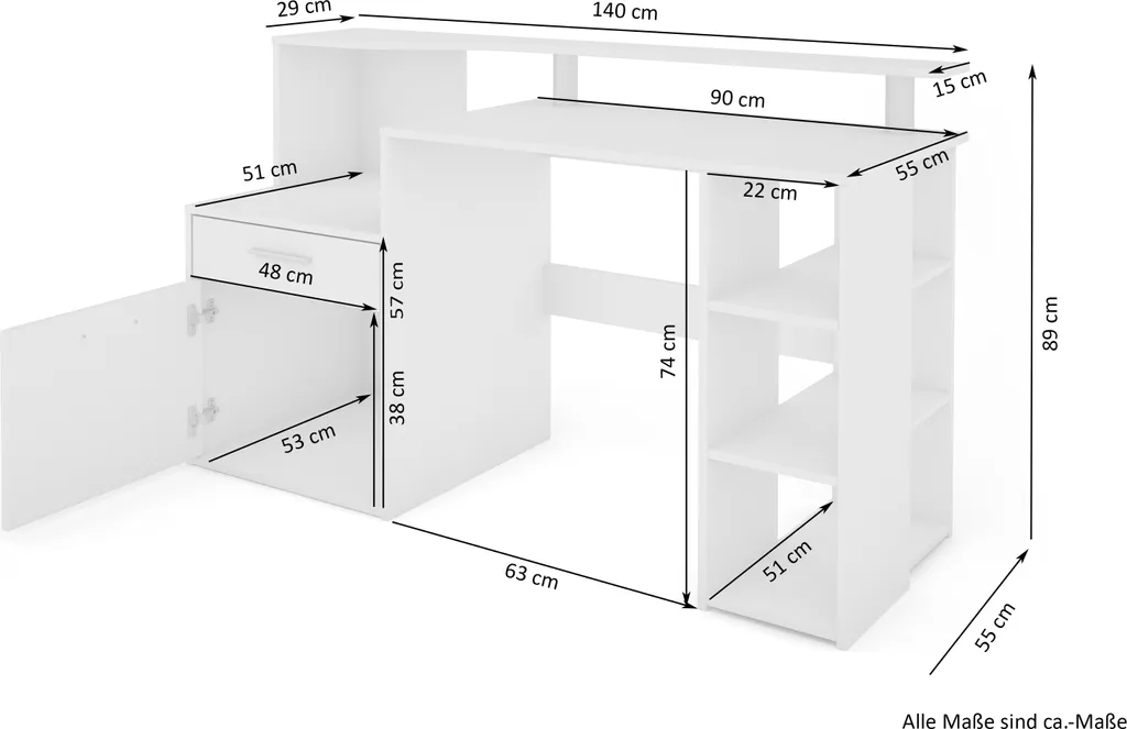 HOMEXPERTS Schreibtisch LARRY, Breite 140 Cm, In Weiß, Mit Viel Stauraum – Bild 6
