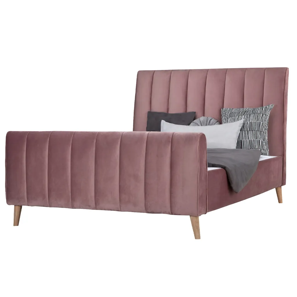 Homestyle4u 2009, Polsterbett 140x200 Mit Lattenrost Rosa Altrosa Samt Bett Doppelbett Stoffbett Bettgestell