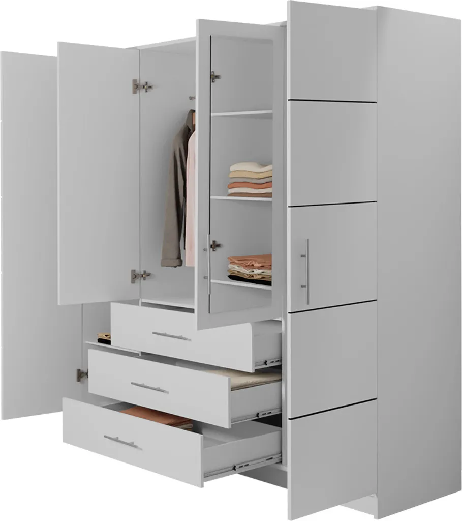 Mirjan24 Kleiderschrank Tytus D4, Drehtürenschrank, Garderobenschrank Mit Spiegel, Schlafzimmer (Farbe: Weiß) – Bild 5