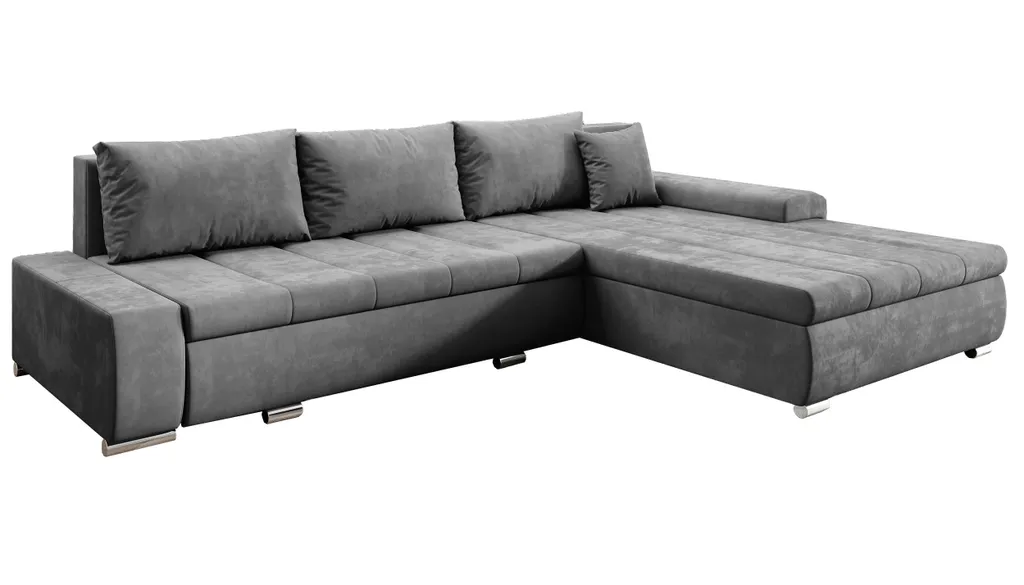 FURNIX Ecksofa TOMMASO Sofa Mit Schlaffunktion Bettkasten Und Kissen Couch Pflegeleichter Stoff GRAU L-Form M H84 – Bild 2