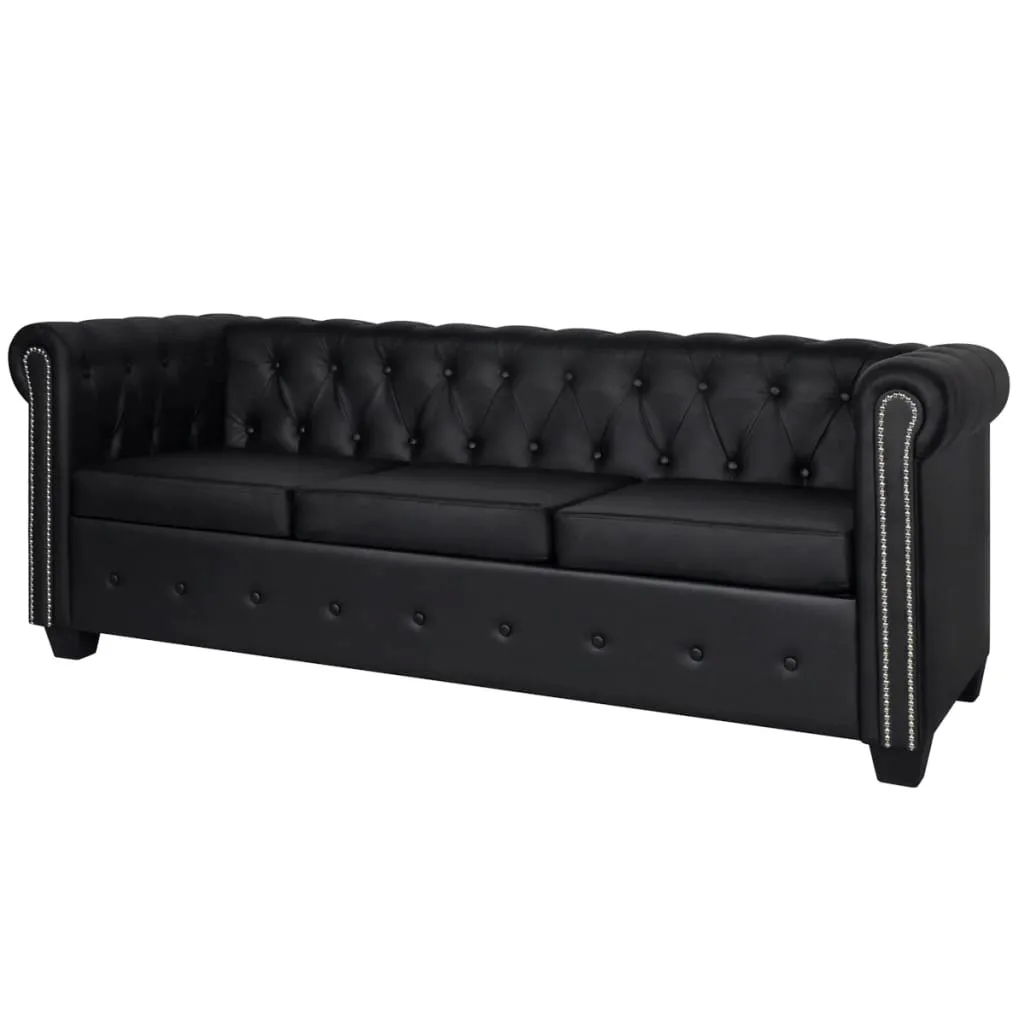 VidaXL Chesterfield Sofa 3-Sitzer Kunstleder Schwarz
