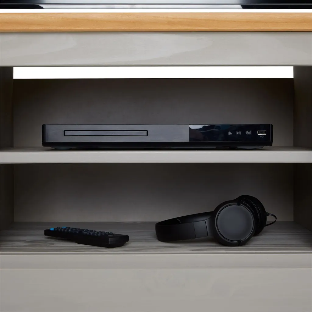 TV-Lowboard KENT, Schöner Fernsehschrank Aus Kiefer Massiv In Grau/braun, Praktisches Hifi-Möbel Mit 4 Schubladen, Attraktives Sideboard Mit Zwei Nischen – Bild 3