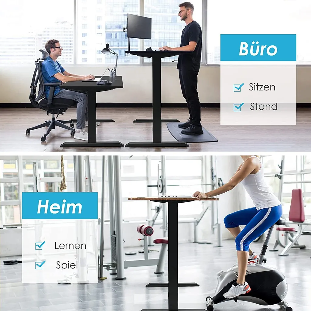 COSTWAY Elektrisches Tischgestell Höhenverstellbar Schreibtisch Rahmen 70kg Belastbar 94,5-135,8cm(B)x66,5-114,5cm(H) Für Zuhause & Büro Schwarz – Bild 2