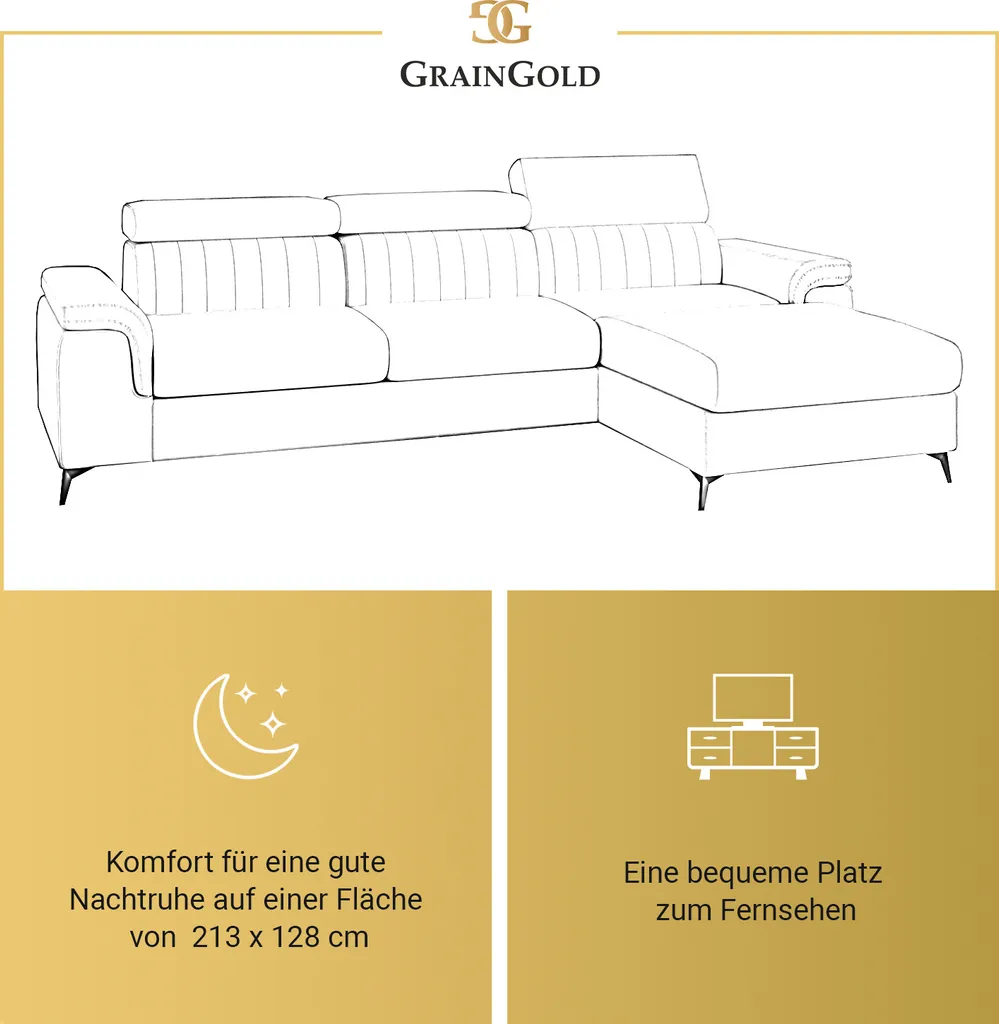 GRAINGOLD Ecksofa Dubai - Eckcouch In L-form Mit Schlaffunktion Und Bettkasten - Ottomane Rechts Freistehend - Beige – Bild 7