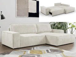 Ecksofa Mit Schlaffunktion - Ecke Rechts - Kord - Beige - AMELIA Von PASCAL MORABITO
