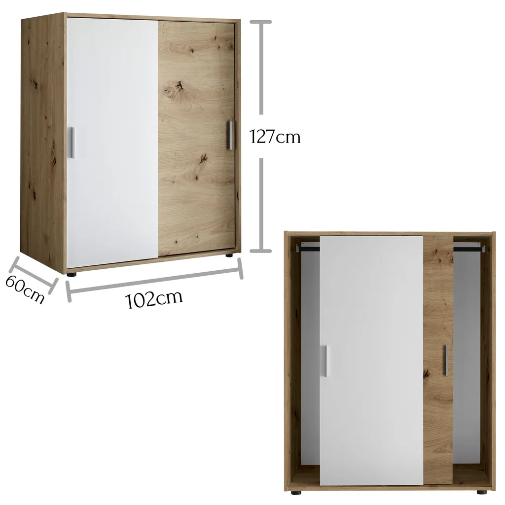 Kleiderschrank Schrank Schiebetürenschrank Kommode Mini-Schrank "Case II" Artisan Eiche/Weiß – Bild 4