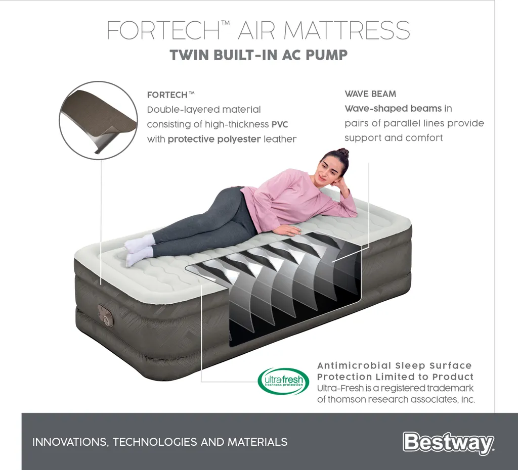 Bestway® Fortech™ Luftbett Mit Integrierter Elektropumpe Single XL/lMid 191 X 97 X 46 Cm – Bild 19